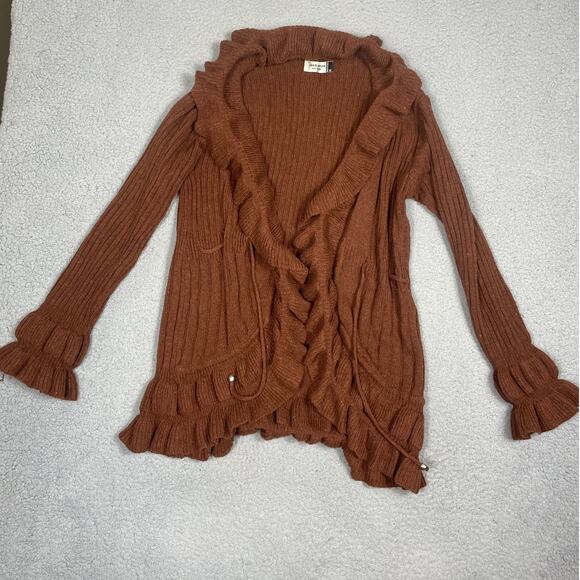 Jon & Anna Womens Size M Brown Ruffle Cardigan Sweater drawstring tie - Picture 8 of 11